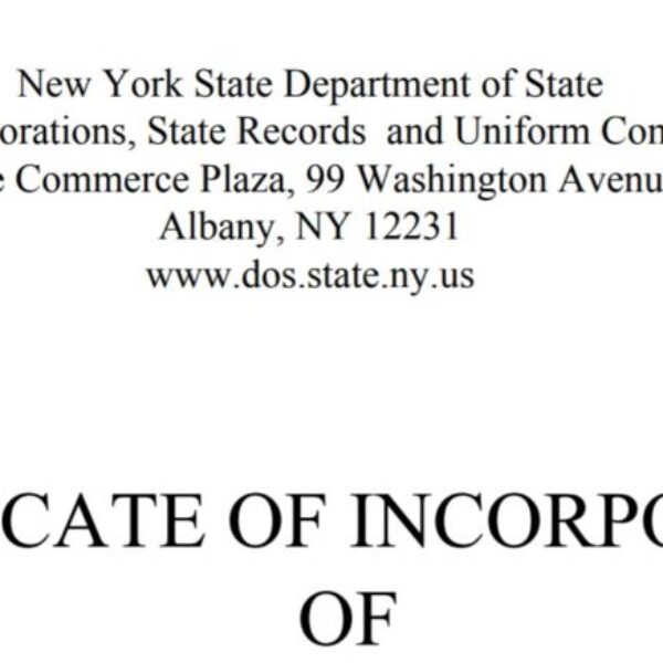 NYS Certificate of Incorporation Filing Service