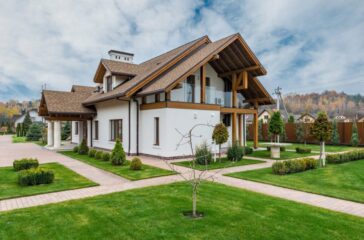 suburban residential villa with trees